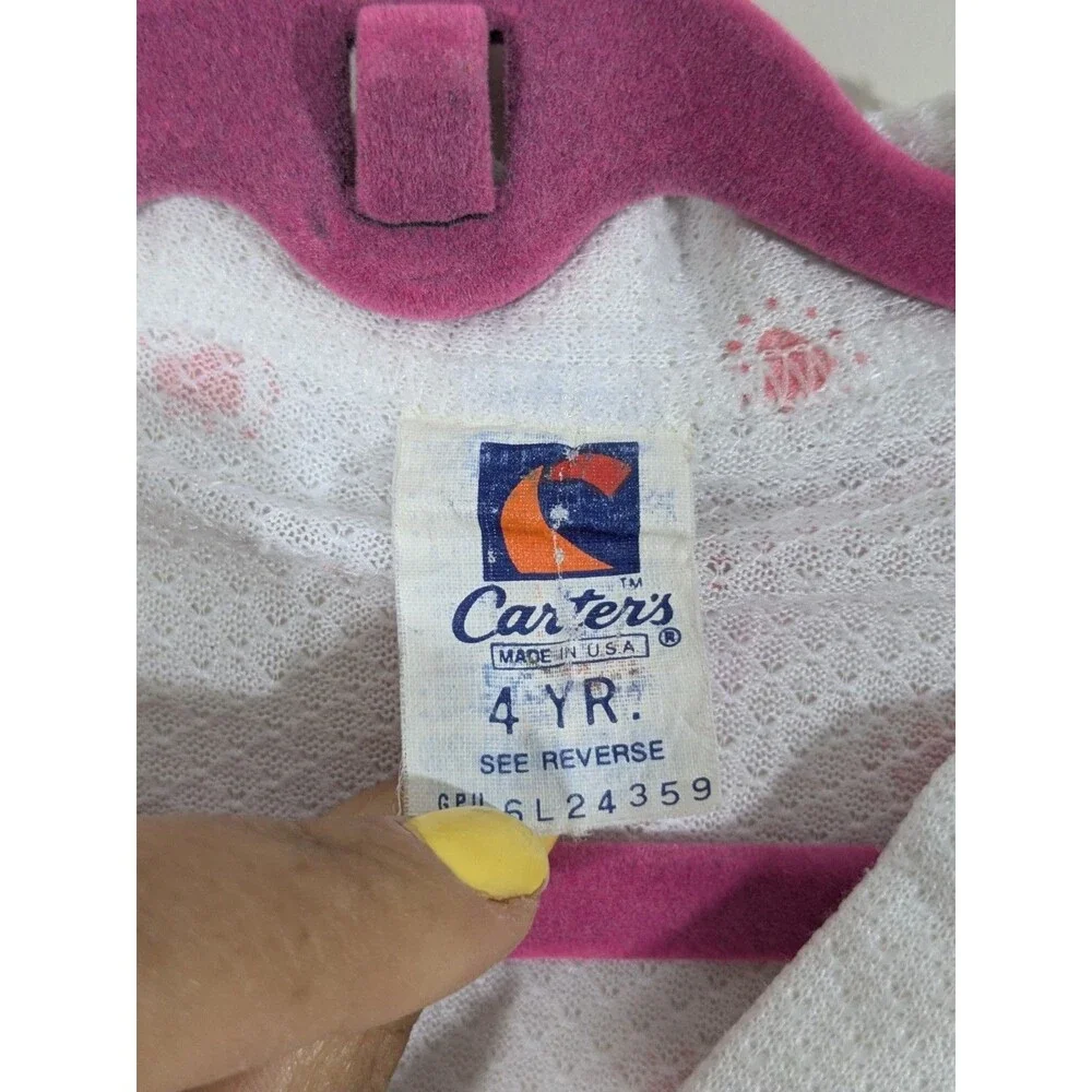 Vintage Carters Girls 4T Snap Waist Pajamas 2 Piece Pink Hearts Ruffles USA